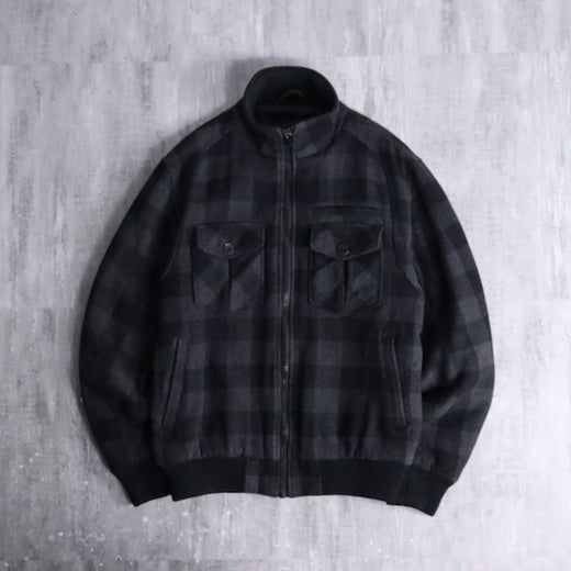 10s block check standneck blouson