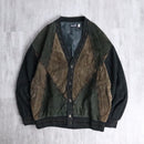 1980-90s leather combi knit cardigan