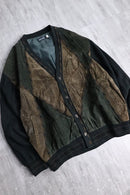 1980-90s leather combi knit cardigan