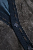 1980-90s leather combi knit cardigan
