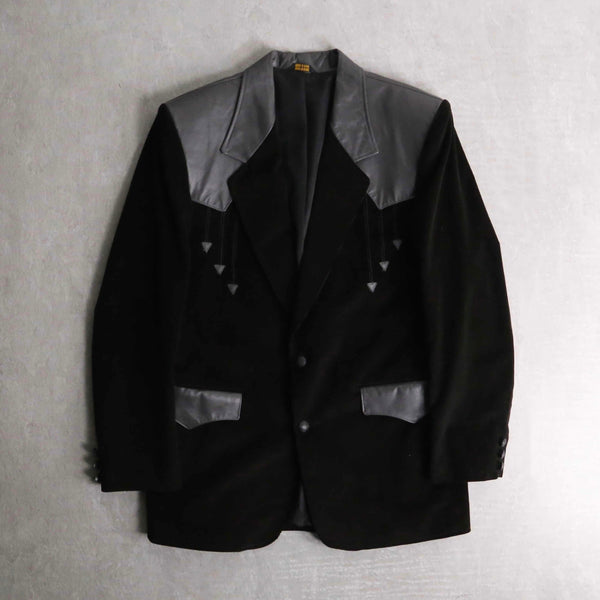 80's "MONTGOMERY WARD" black color corduroy & leather switch design Western tailored jacket