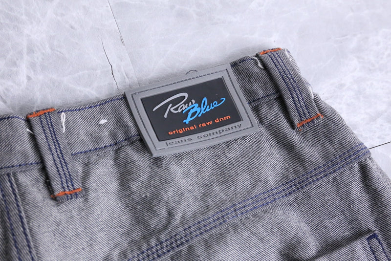 "Raw Blue" thick gray denim pants