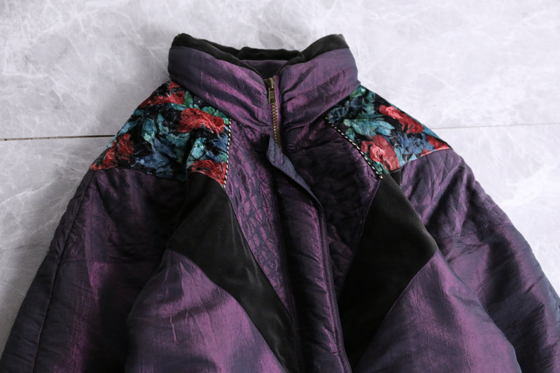 purple floral switching design blouson jacket