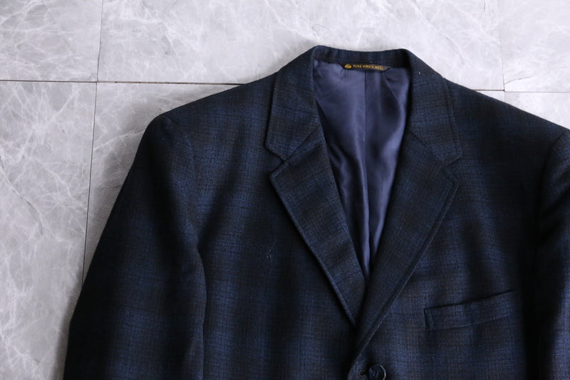 navy checked wool tailored jacket