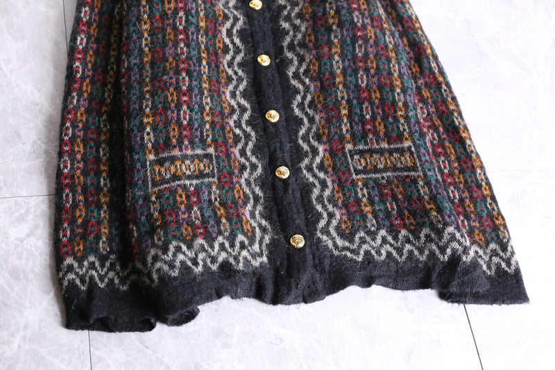 colorful chain over pattern knit cardigan