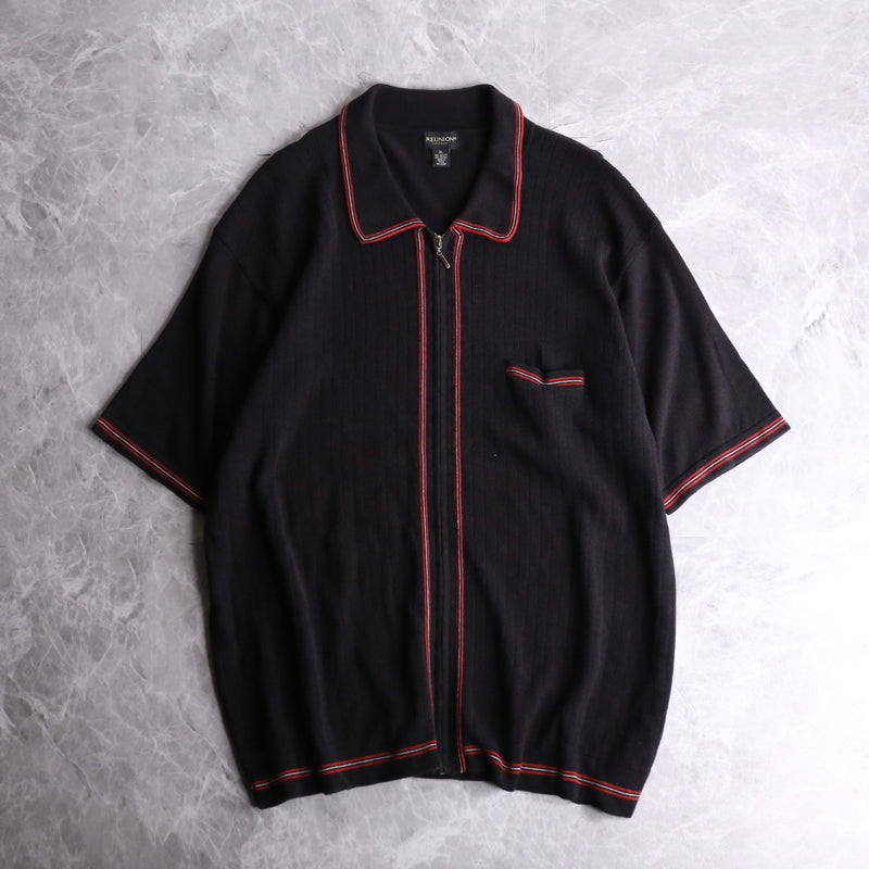 cotton × acryl zip-up h/s knit polo