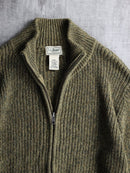 "L.L.Bean" melange green middle gage full zip knit