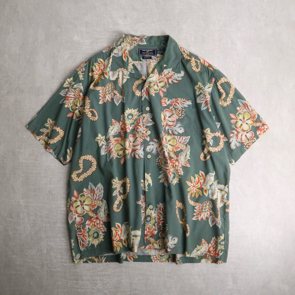 “POLO SPORT” green aloha pattern cotton s/s shirt