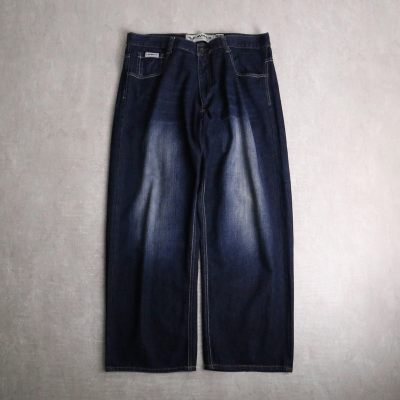 “AVIREX” dark indigo fade buggy denim pants