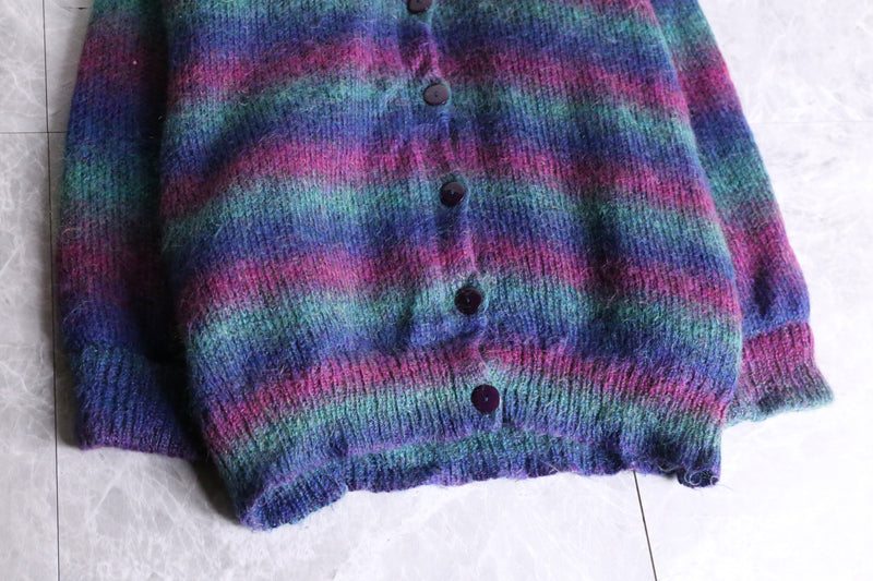 gradation boarder mohair knit cardigan