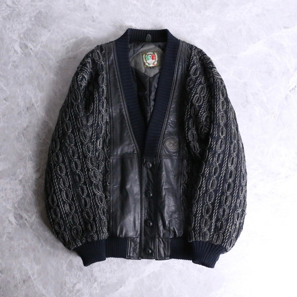 black leather switching design cardigan