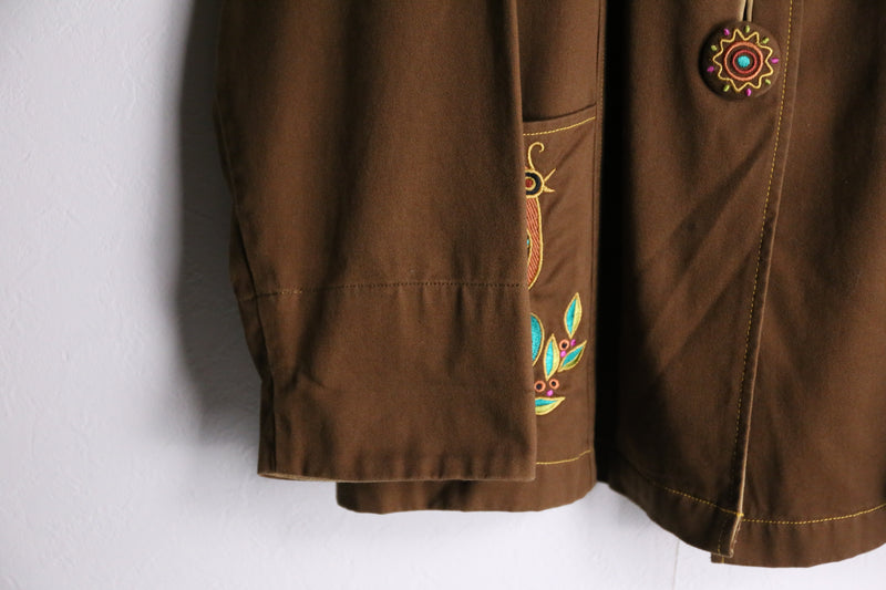 "Bob Mackie" brown ethnic embroidery design jacket