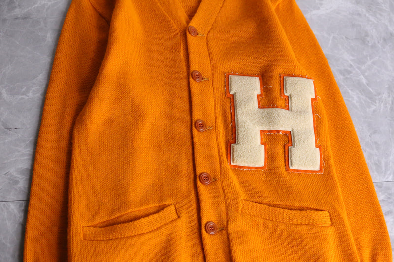 60’s orange color lettered cardigan