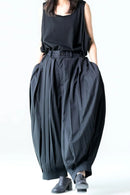 BISHOOL Wool Gabardine Wide Pleats Lantern Pants