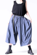 BISHOOL Wool Gabardine 帯締 3Tuck Half Pants blue gray