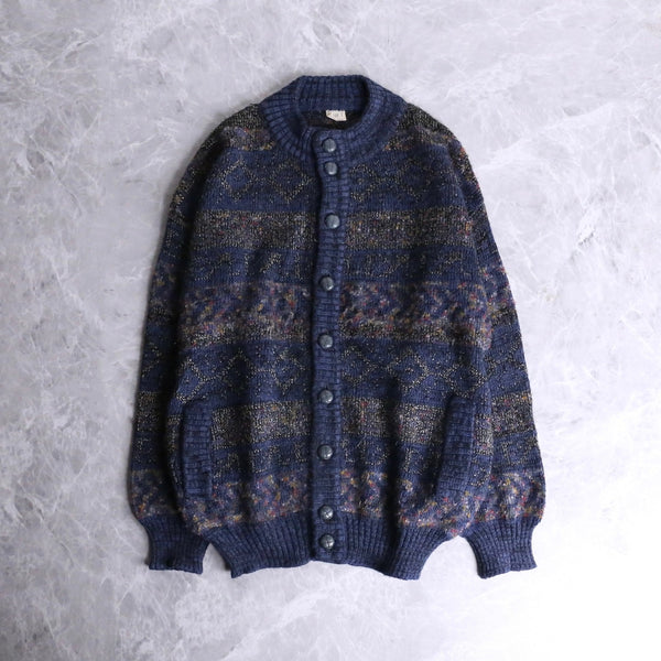 navy all over pattern border walnut button cardigan