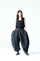 BISHOOL Wool Gabardine Wide Pleats Lantern Pants