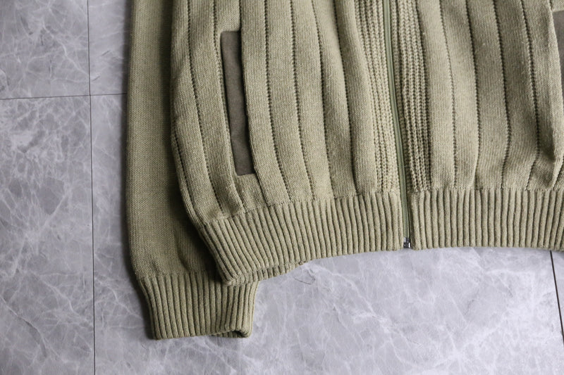 fake suede switching zip-up knit