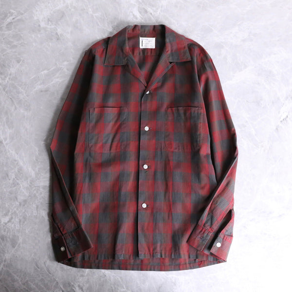 ”SEARS”check open collar sheer shirt