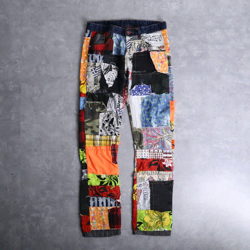 many patchwork design straight denim pants