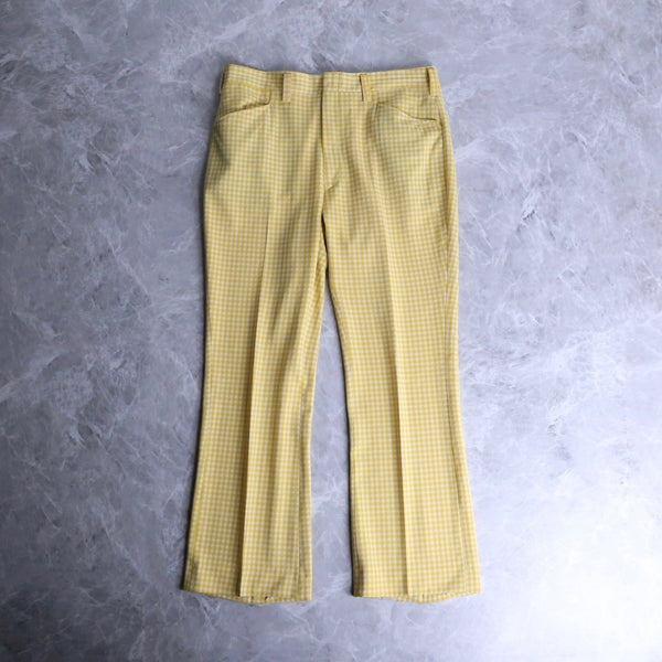 70’s“HAGGAR”yellow check apron flare pants