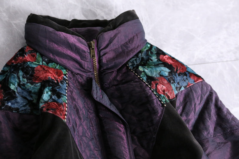 purple floral switching design blouson jacket