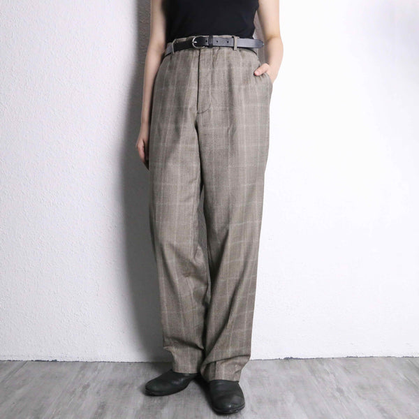 brown over check wide tapered trousers