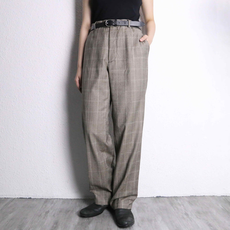 brown over check wide tapered trousers