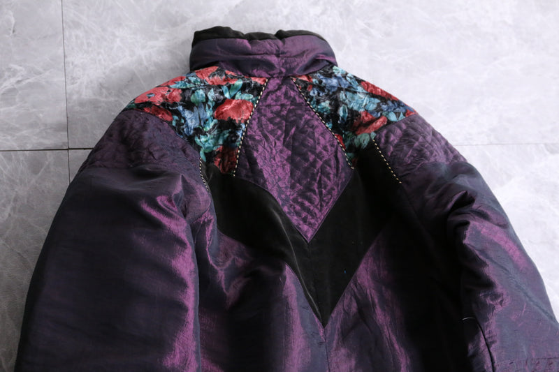 purple floral switching design blouson jacket