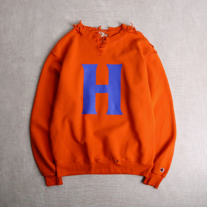 "Champion" H logo design boro 加工 sweat