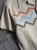 70's abstract horizontal stripe knit shirt