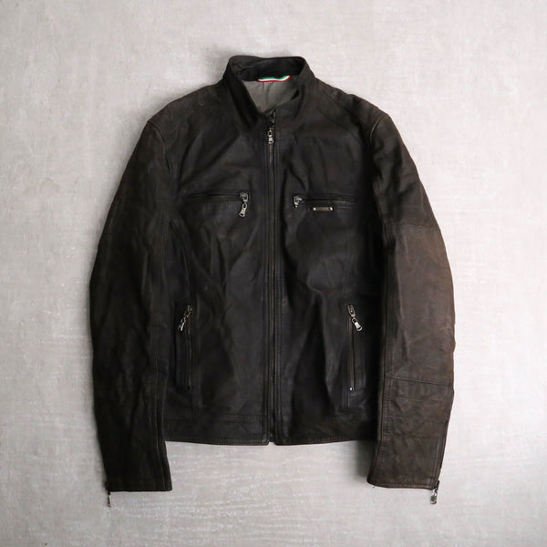 "ARMANI JEANS" brown single leather riders jacket