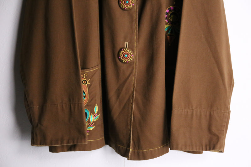 "Bob Mackie" brown ethnic embroidery design jacket