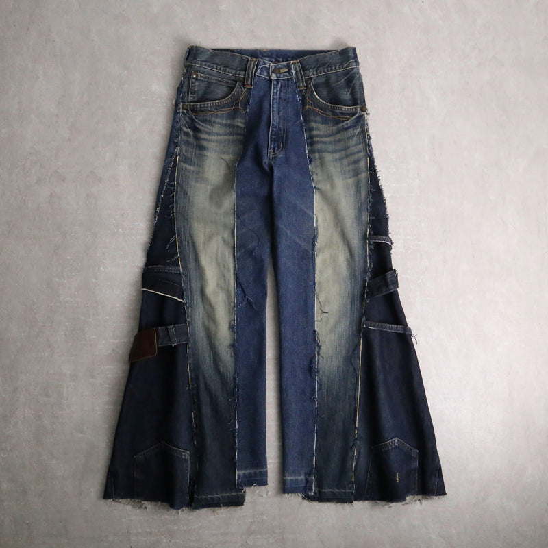 remake "再構築" 3 docking side belt buggy denim pants