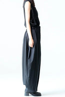 BISHOOL Wool Gabardine Wide Pleats Lantern Pants