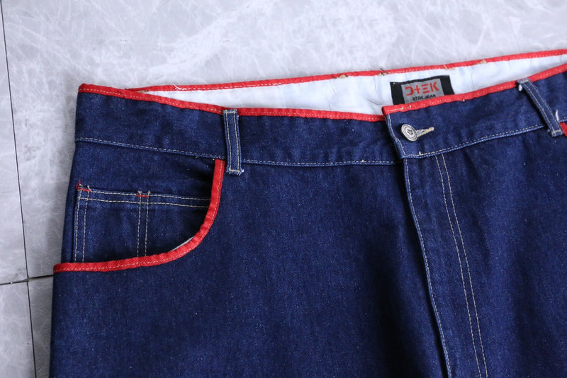 indigo blue red piping baggy painter pants