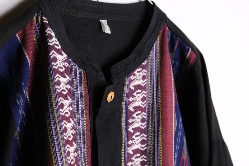 ethnic pattern band collar shirt