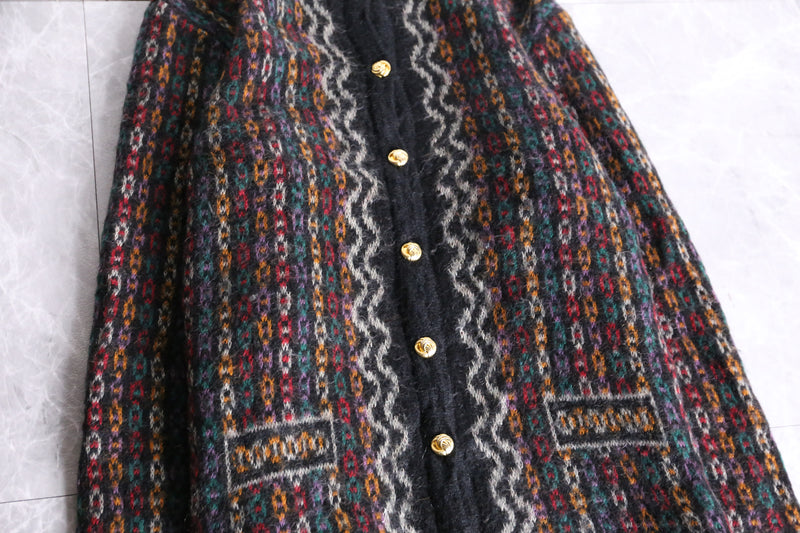 colorful chain over pattern knit cardigan