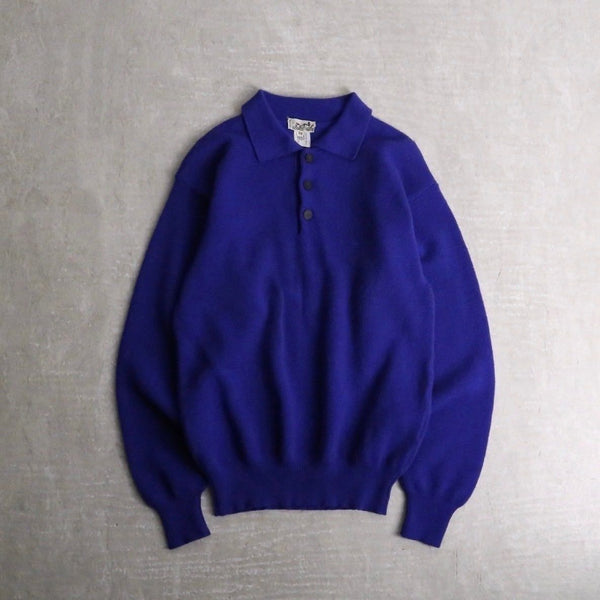 1990s HERMES wool knit polo "Blue Electric"