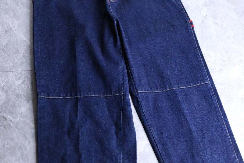 indigo blue red piping baggy painter pants