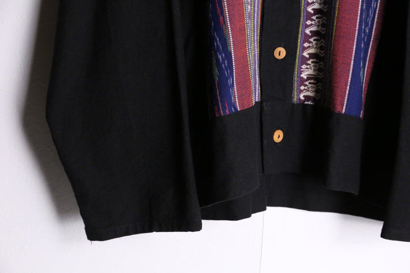 ethnic pattern band collar shirt