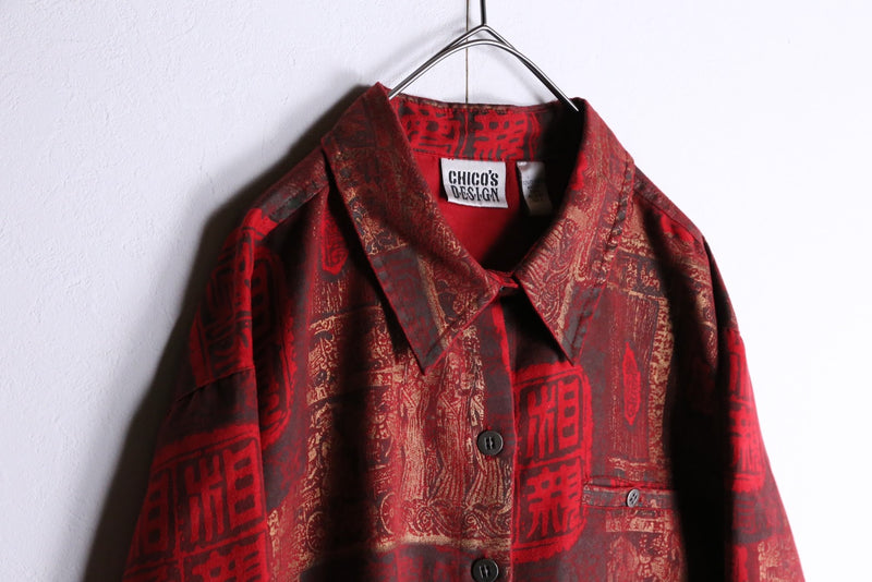 "CHICO'S" kanji design shirts jacket