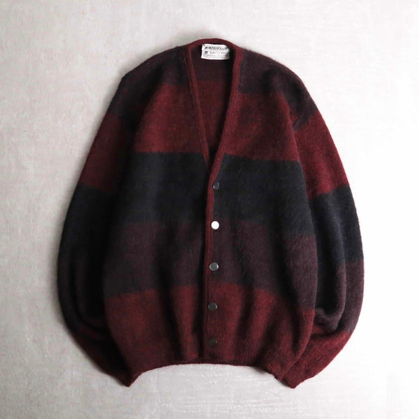 60's vintage black × red border mohair cardigam