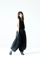 BISHOOL Wool Gabardine Wide Pleats Lantern Pants