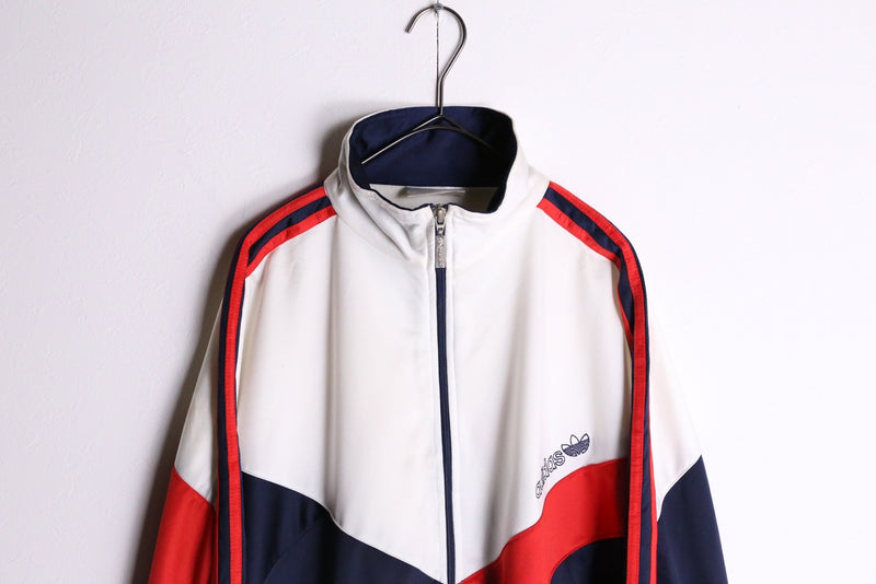 80‘s~”adidas“white×red×navy back print track jacket