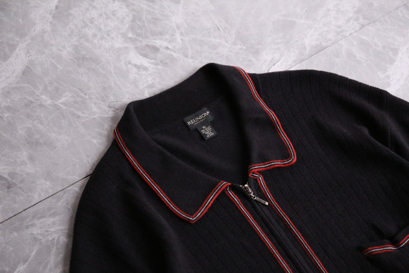 cotton × acryl zip-up h/s knit polo