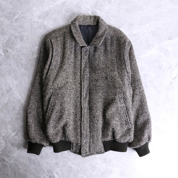 gray tweed zip-up blouson jacket