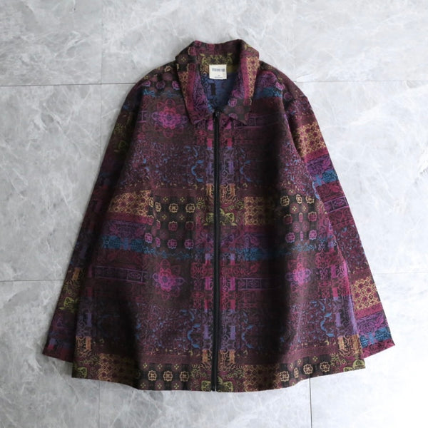 full pattern purple zip jacket