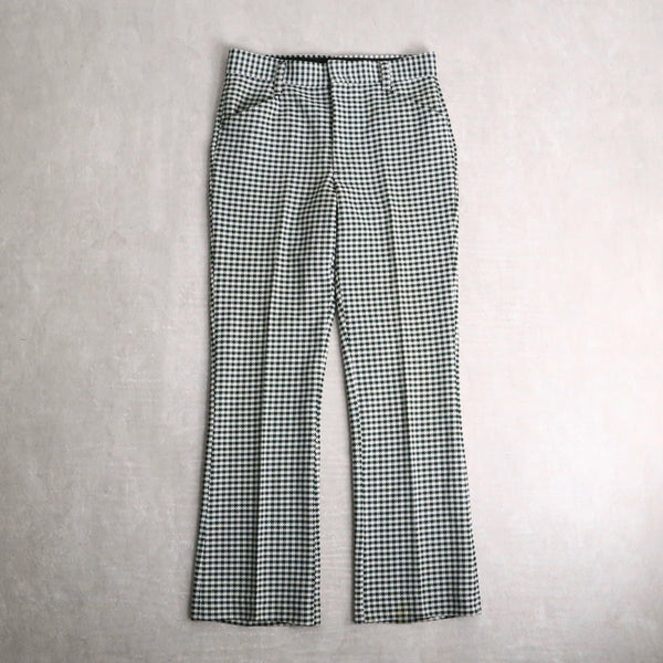 green houndstooth pattern poly flare pants