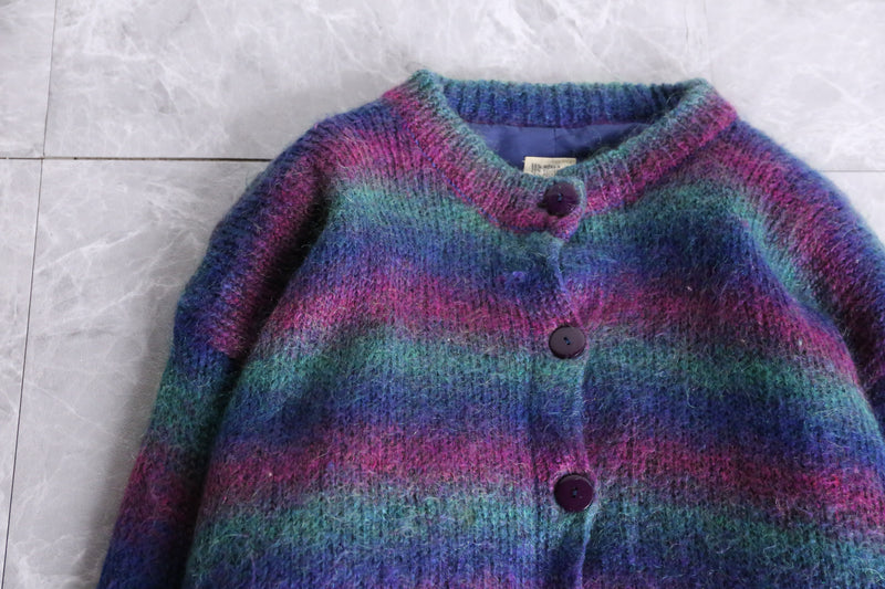 gradation boarder mohair knit cardigan